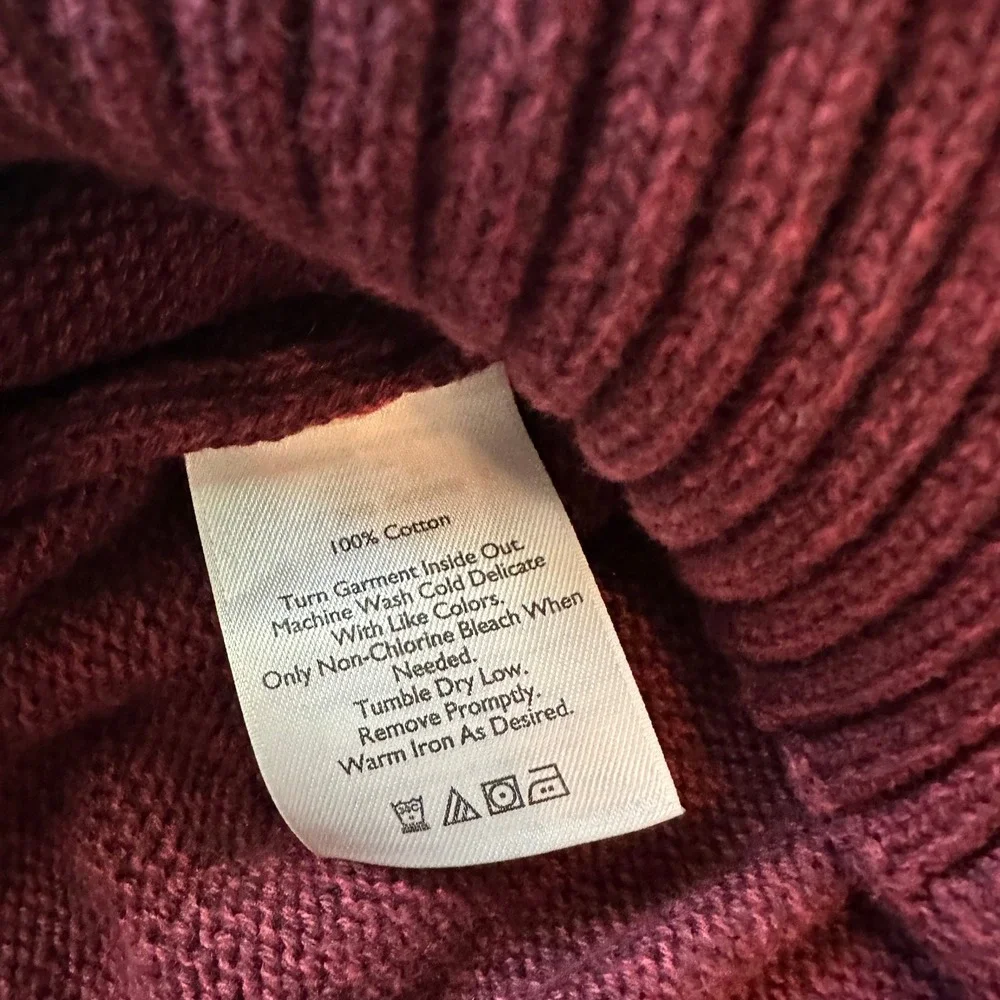 Eddie Bauer Mens‎ Large Burgundy Maroon 100% Cotton Crewneck Knit Sweater L